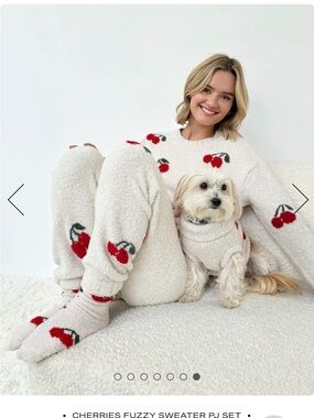 Splendid Cream Plush Cherry Lounge Pajama Set